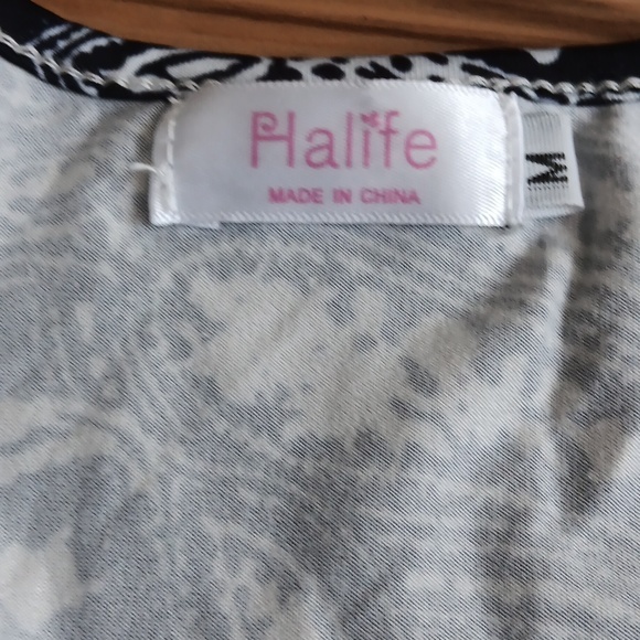 Halife Paisley Black White Long Sleeve Top‎ M - Picture 3 of 3